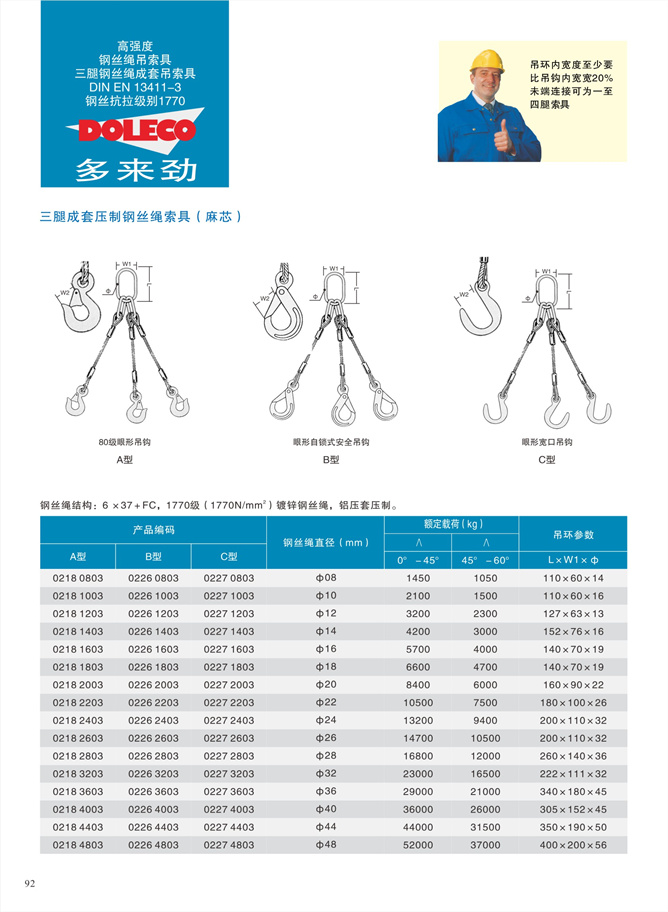 三腿钢丝绳成套吊索具